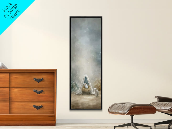 Holy Manger Peace – Framed Canvas Print – Narrow Art – Christian Christmas Art – Christian Wall Art – Christmas Art Prints – Christian Art