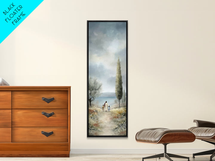 Morning Grace Path, Framed Canvas Print, Tall Skinny Art Print, Christian Art Canvas, Jesus Painting, Christian Christmas