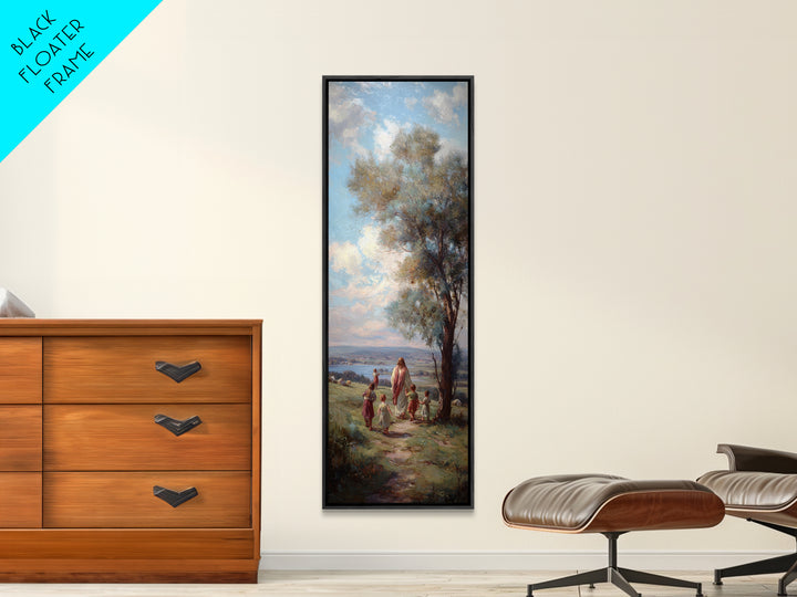 Hillside Peace – Framed Canvas Print – Narrow Art – Christian Wall Art – Jesus Painting – Christmas Art – Christian Canvas