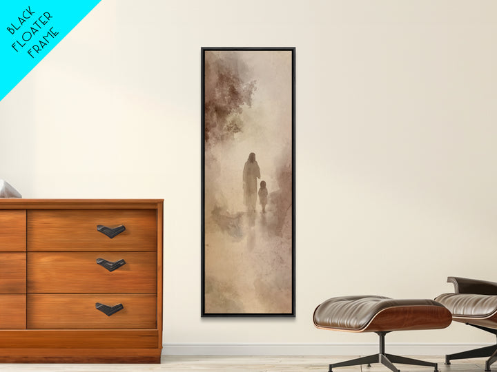 Quiet River Walk | Framed Canvas Print | Tall Narrow Wall Art | Christian Art | Jesus Painting | Christmas Art Canvas
