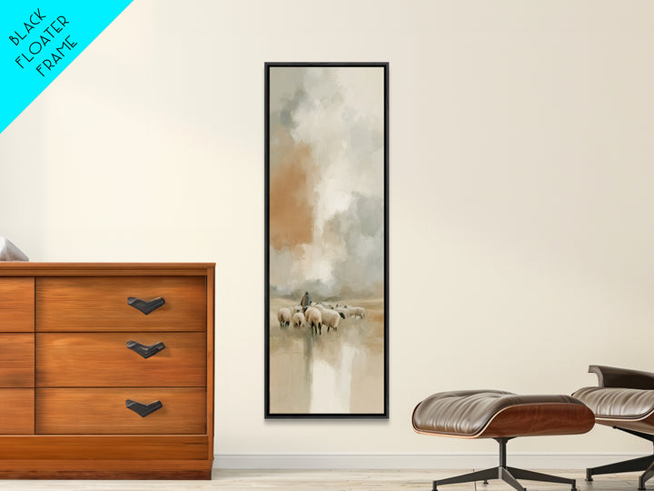 Shepherd’s Quiet Path – Framed Canvas Print – Tall Narrow Wall Art – Christian Art Canvas – Jesus Painting – Christmas Art