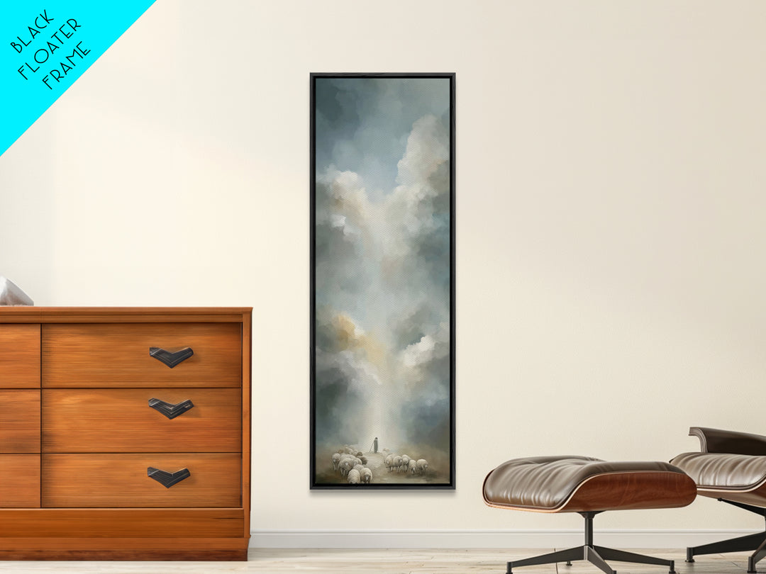 Heavenly Pasture Light | Framed Canvas Print | Tall Skinny Art Print | Christian Wall Art | Christian Art Canvas | Jesus Painting