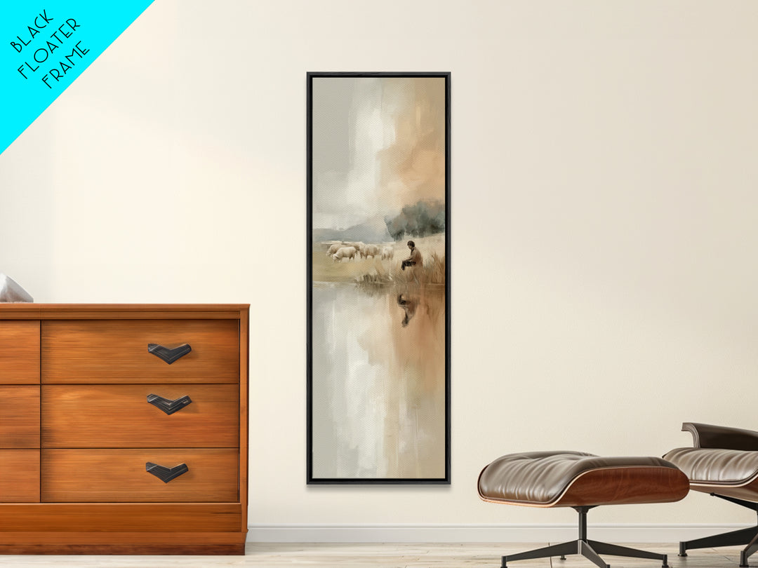 Shepherd’s Quiet Watch, Framed Canvas Print, Christian Art Canvas, Tall Narrow Wall Art, Christian Art, Jesus Painting, Christian Wall Art