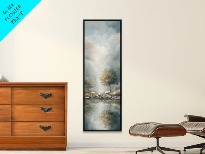 Solitude By The Lake – Framed Canvas Print – Tall Narrow Wall Art – Christian Art Canvas – Christian Art – Christian Wall Art – Jesus Paint
