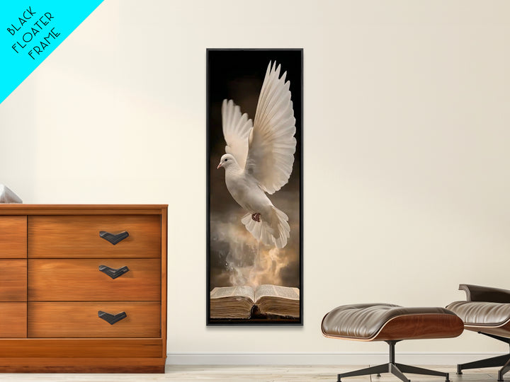 Living Word Dove – Framed Canvas Print – Tall Narrow Wall Art – Christian Art Canvas – Christian Wall Art – Christian Painting – Christmas