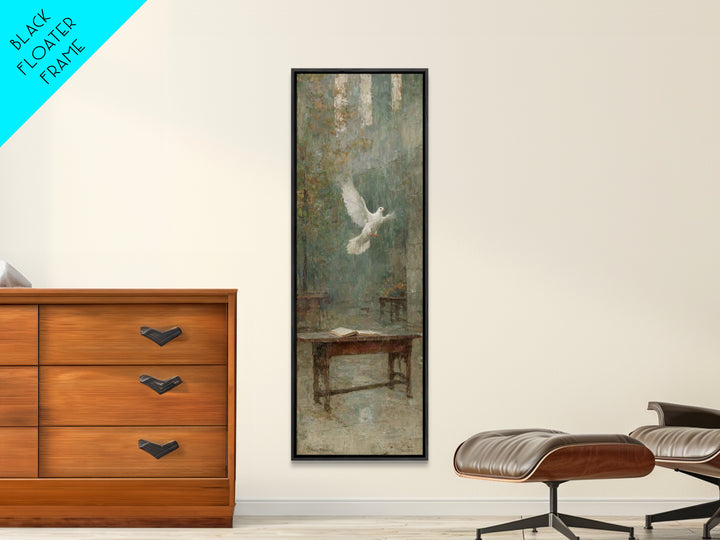 Sanctuary Light Dove – Framed Canvas Print – Narrow Art – Christian Wall Art – Christian Art Work – Vintage Christian Art – Christian Chris