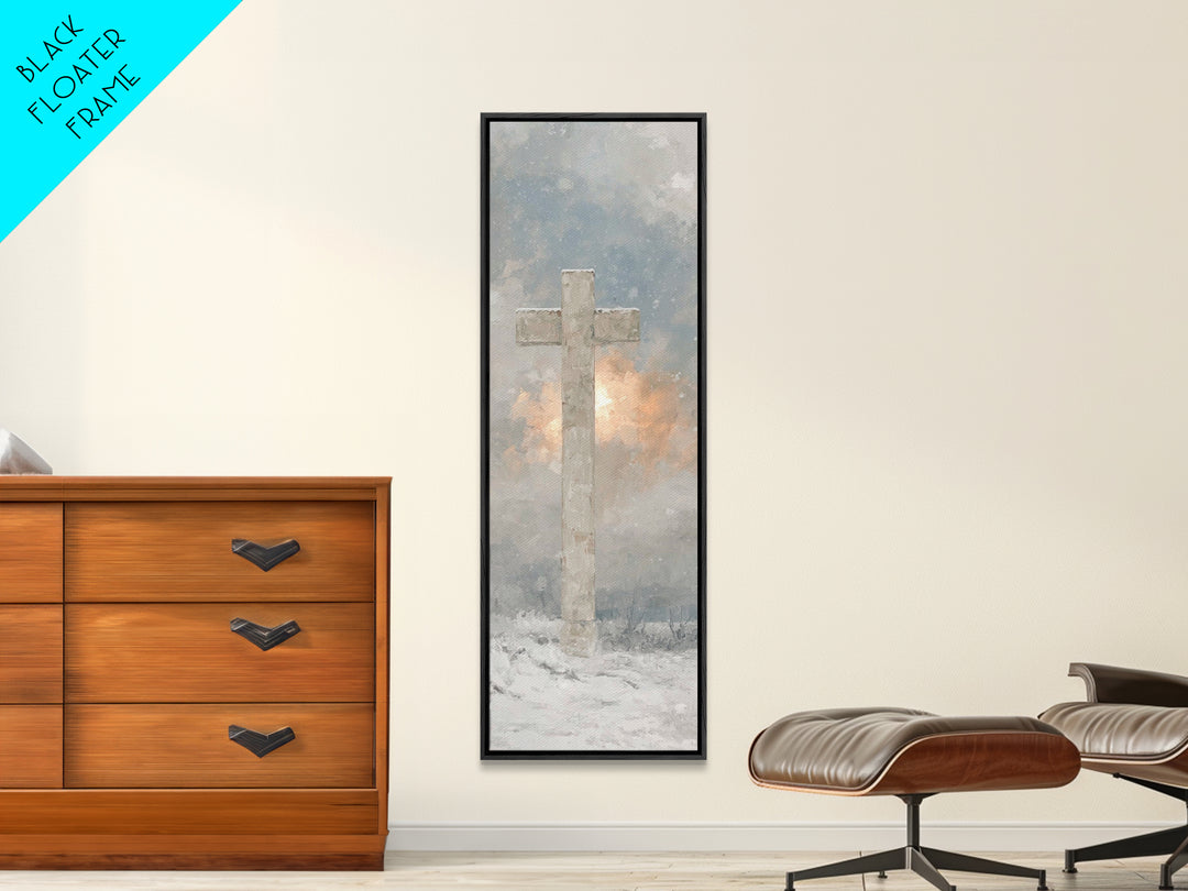 Snowfall Of Grace – Framed Canvas Print – Narrow Art – Christian Wall Art – Christian Painting – Christian Art Canvas – Christian Christmas