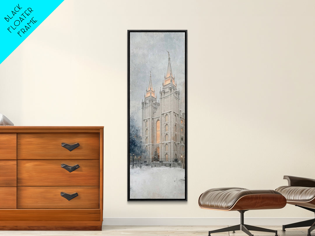 Winter Temple Towers - Framed Canvas Print - Christian Christmas Art - Narrow Art - Christian Art Prints - Modern Christian Painting - Chri