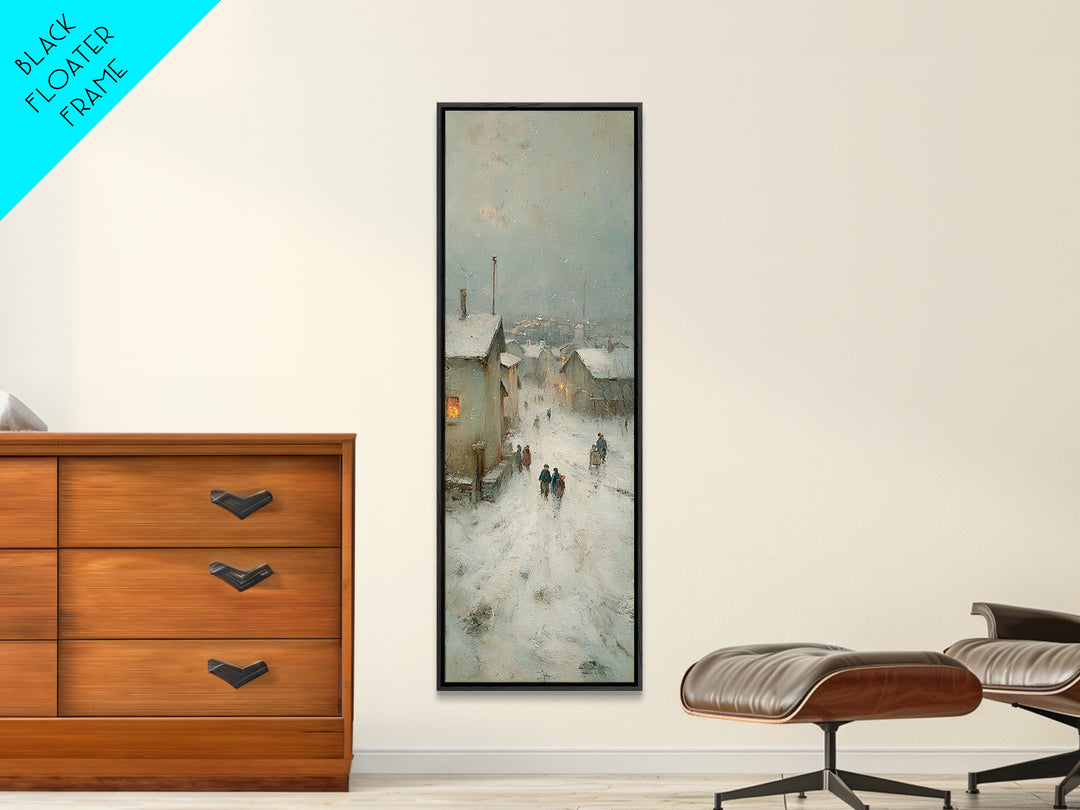 Snowy Village Path - Framed Canvas Print - Christian Wall Art - Skinny Art - Christmas Art Prints - Christian Art Canvas - Vintage Christma