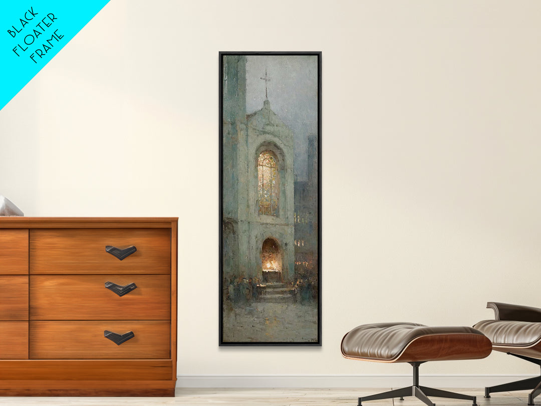 Eternal Chapel Glow – Framed Canvas Print – Christian Wall Art – Christian Art Painting – Vintage Christian Art – Tall Narrow Wall Art