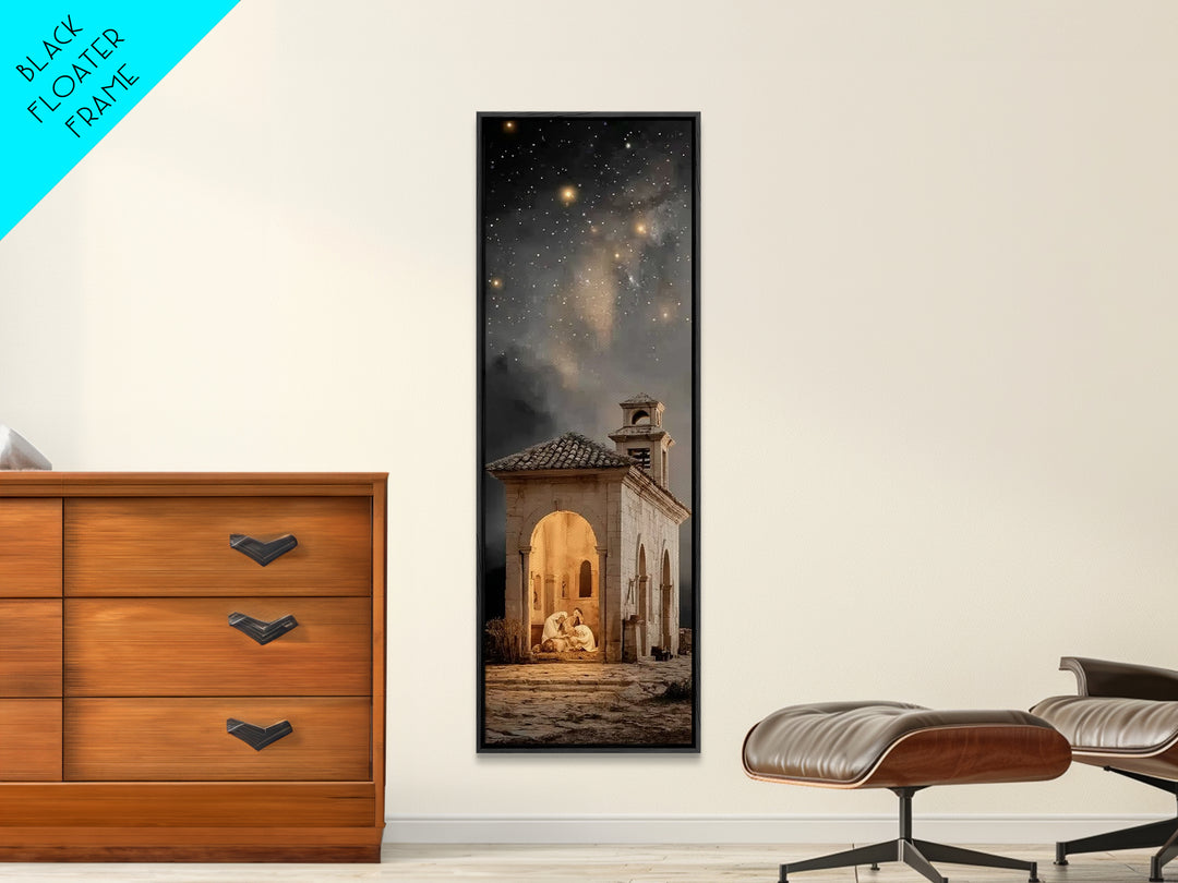 Sanctuary Nativity – Framed Canvas Print – Christian Christmas Art – Christian Wall Art – Christian Art Canvas – Narrow Art