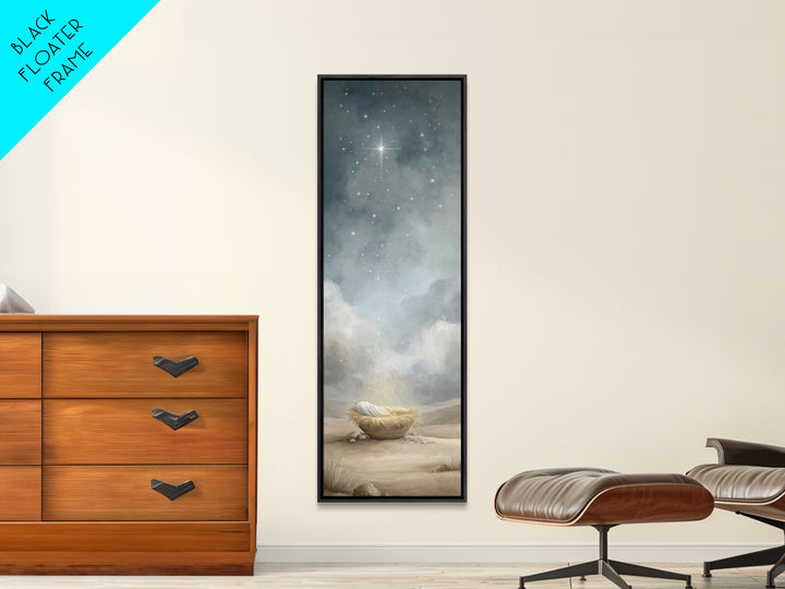 Holy Manger Star – Framed Canvas Print – Tall Narrow Wall Art – Christian Christmas Art – Christian Art Canvas – Jesus Painting – Christian