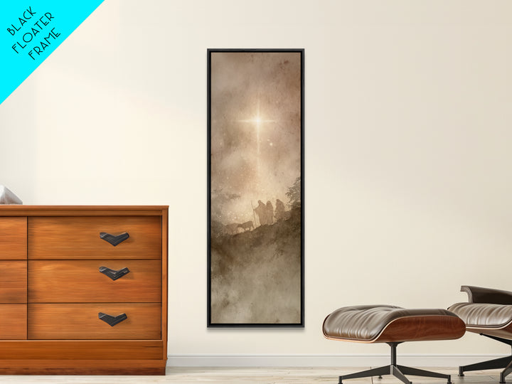 The Guiding Star – Framed Canvas Print – Narrow Art – Christian Wall Art – Christmas Art – Jesus Painting – Christian Decor