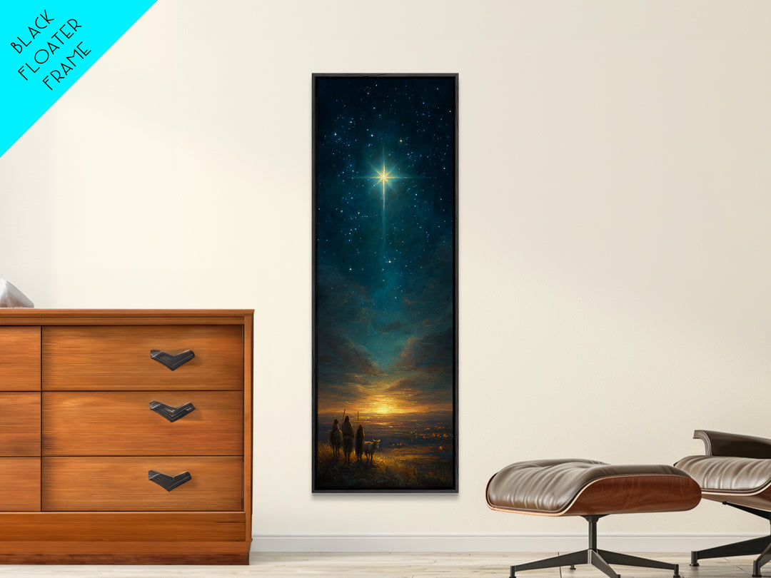 Heavenly Night Cross – Framed Canvas Print – Tall Skinny Art Print – Christian Christmas Decor – Jesus Painting – Christian Wall Art