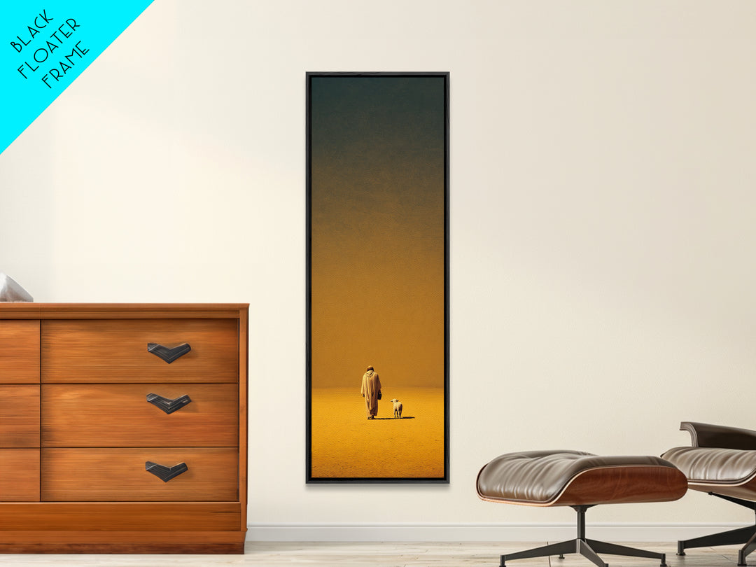 Golden Shepherd Path | Framed Canvas Print | Narrow Art | Christian Art Work | Jesus Painting | Christian Wall Art | Subtle Christian Art