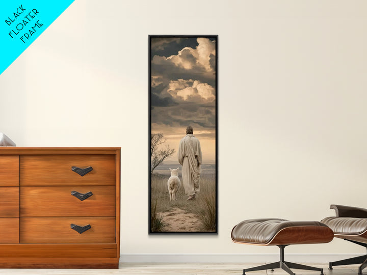 Following The Savior – Framed Canvas Print – Narrow Art – Jesus Painting – Christian Art Canvas – Christian Gift Ideas – Modern Christian A