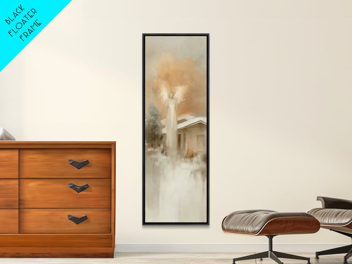 Angel Above Home – Framed Canvas Print, Christian Art Canvas, Christian Wall Art, Skinny Art, Christian Christmas Art, Subtle Christian Art