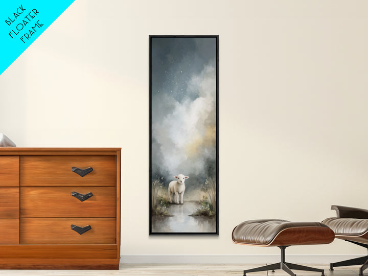 Soft Meadow Lamb – Framed Canvas Print – Christian Art Canvas – Christian Wall Art – Narrow Art – Minimalist Christian Art – Christian Art