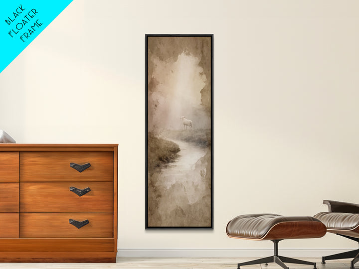Misty Valley Sheep, Framed Canvas Print, Christian Art Canvas, Christian Wall Art, Narrow Art, Christian Art Print, Moody Christian Art, Ch