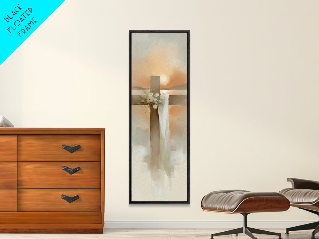 Cross Of Morning – Framed Canvas Print – Christian Art Canvas – Christian Wall Art – Narrow Art – Christian Art Print – Christian Decoratio