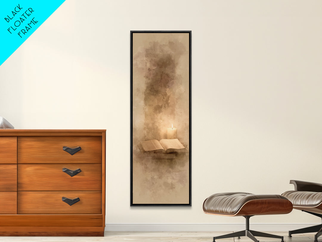 Sacred Candle Light – Framed Canvas Print – Tall Narrow Wall Art – Christian Wall Art – Christian Art Canvas – Christian Painting – Christi