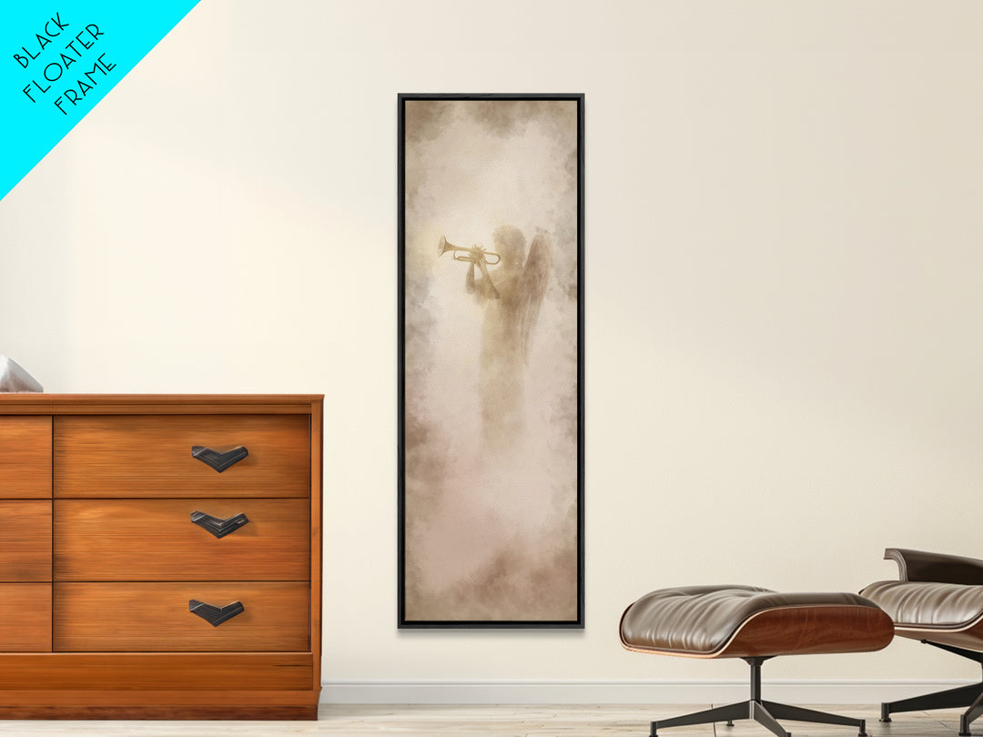 Heavenly Trumpet Light, Framed Canvas Print, Skinny Art, Christian Wall Art, Christian Art Print, Christian Christmas Art, Christian Decor