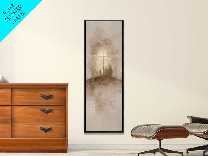 Silent Field Cross – Framed Canvas Print – Tall Narrow Wall Art – Christian Art Canvas – Jesus Painting – Christmas Art – Christian Wall Ar