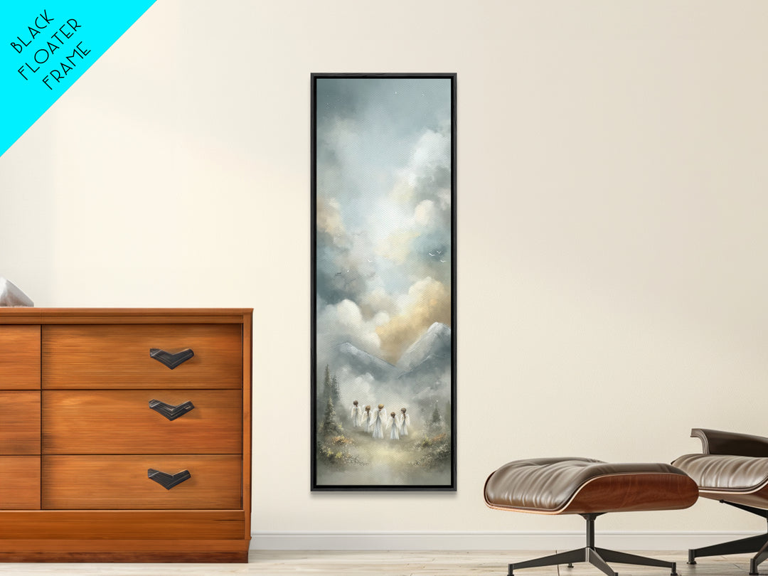 Morning Glory Angels – Framed Canvas Print, Christian Art Canvas, Christian Wall Art, Tall Narrow Wall Art, Christian Christmas Art, Christ