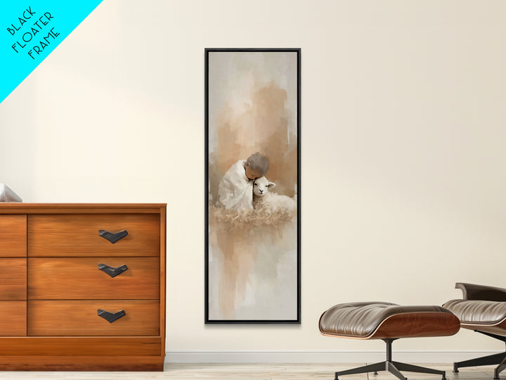 Tender Lamb Mercy, Framed Canvas Print, Christian Art Canvas, Christian Christmas Art, Narrow Art, Christian Gift, Jesus Art Print