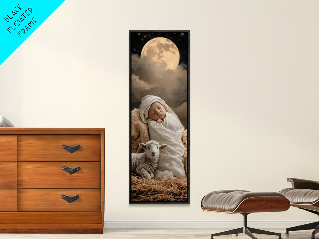 Midnight Holy Calm | Framed Canvas Print | Christian Christmas Art | Christian Wall Art | Tall Skinny Art Print | Christian Art Print | Jes