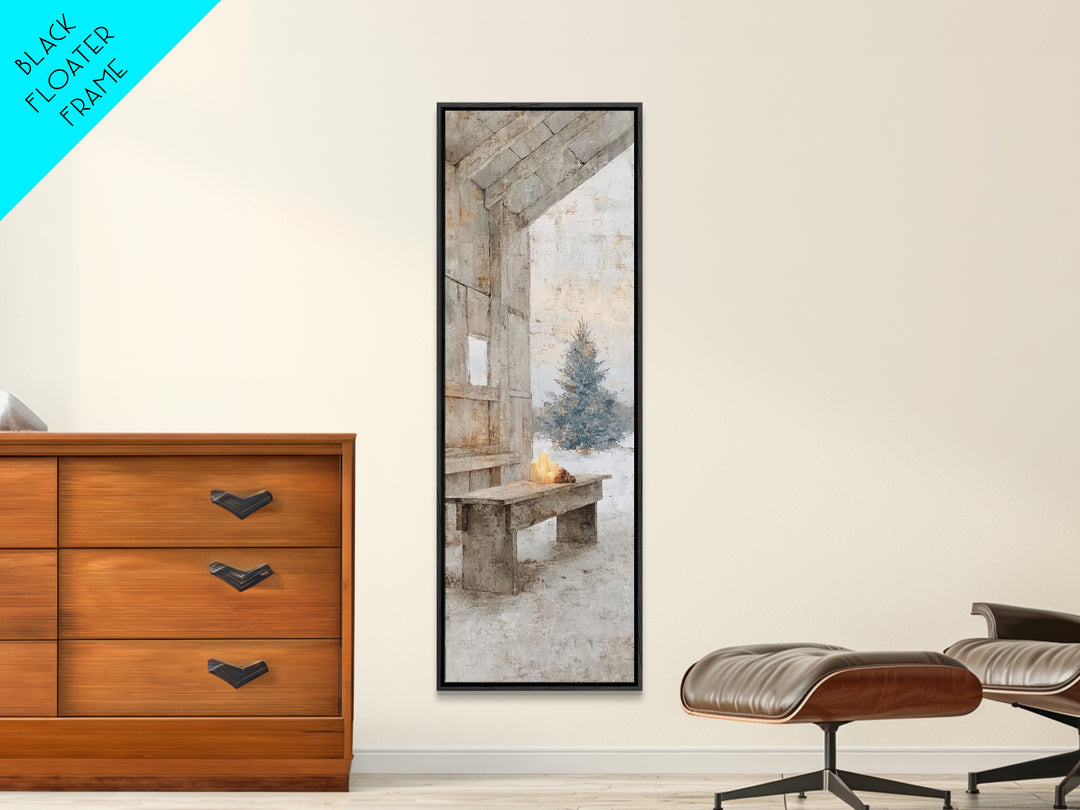 Quiet Barn Hope – Framed Canvas Print – Christian Wall Art – Subtle Christian Art – Christmas Art Prints – Narrow Art