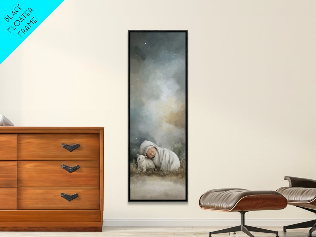 Silent Lamb Peace – Framed Canvas Print – Christian Wall Art – Jesus Art Print – Christmas Art – Narrow Art – Christian Art Canvas