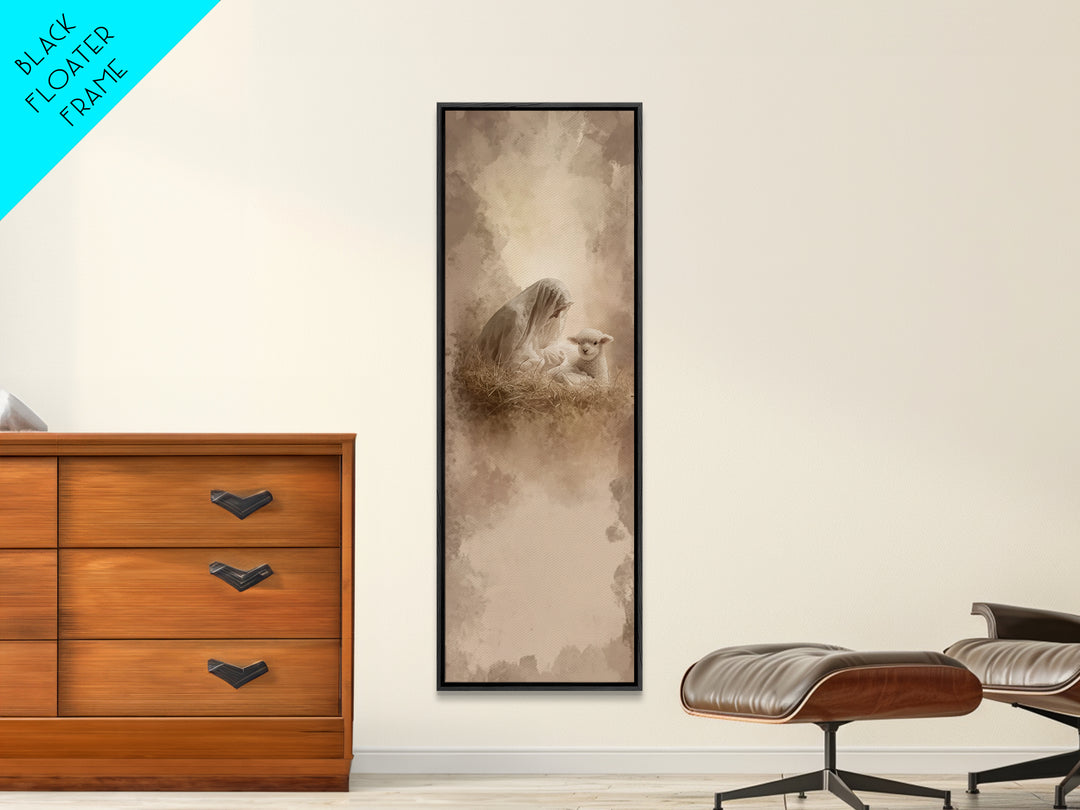 Heaven’s Gentle Rest | Framed Canvas Print | Christian Art | Christian Christmas Art | Narrow Art | Jesus Art Print | Christmas Wall Art