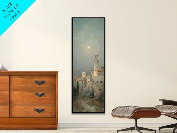 Moonlit Bethlehem Stillness | Framed Canvas Print | Christian Wall Art | Christmas Art | Tall Narrow Wall Art | Christian Art Print | Chris