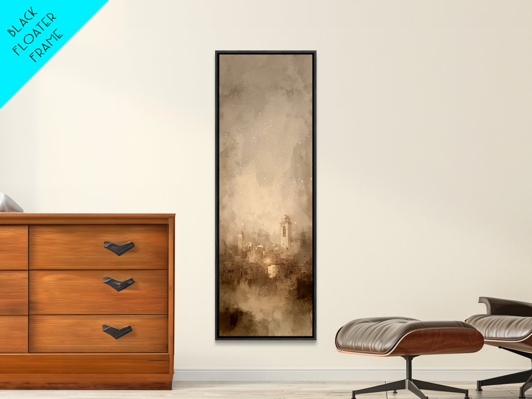 Sacred City Dawn – Framed Canvas Print – Christian Art – Christmas Art Prints – Narrow Art – Christian Wall Art – Modern Christian Art