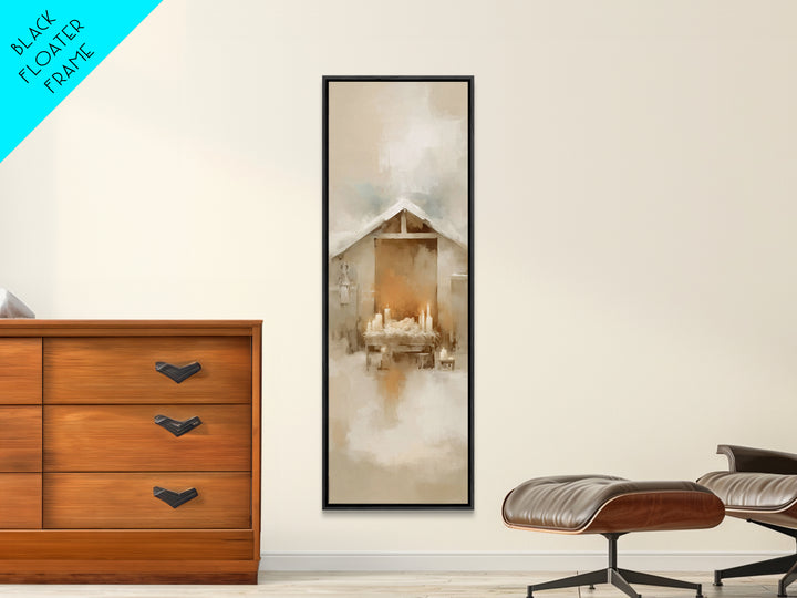 Humble Nativity Peace – Framed Canvas Print – Christian Art Work – Christmas Wall Art – Modern Christian Art – Narrow Art