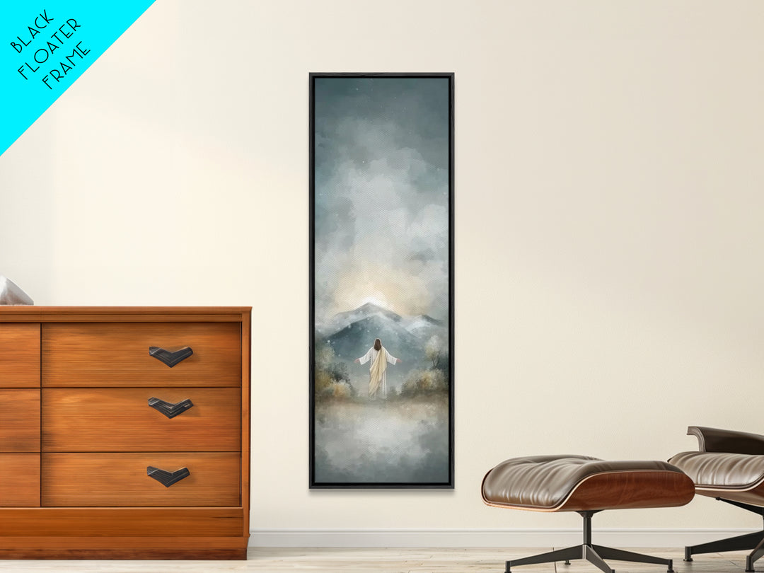 Heavenly Mountain Rise | Framed Canvas Print | Christian Wall Art | Christian Art Print | Tall Skinny Art Print | Jesus Painting | Christma