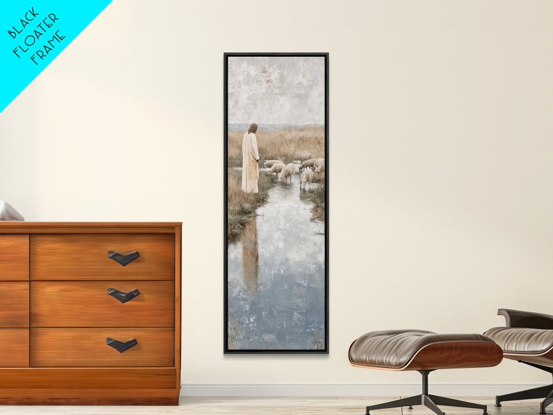 Pasture of Gentle Faith | Framed Canvas Print | Christian Wall Art | Jesus Painting | Narrow Art | Christian Art Canvas | Christmas Art | C