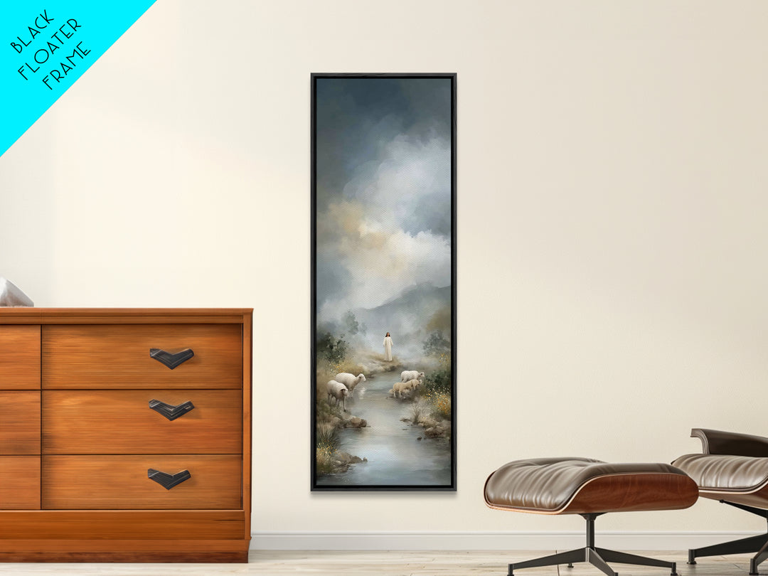 Shepherd’s Living Waters, Framed Canvas Print, Christian Art Canvas, Jesus Painting, Christian Wall Art, Tall Skinny Art Print, Christian D
