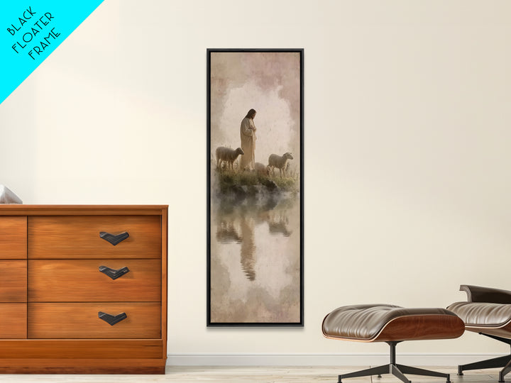 Pasture of Gentle Hope, Framed Canvas Print, Jesus Painting, Christian Art Canvas, Christian Wall Art, Skinny Art, Christian Christmas Art,