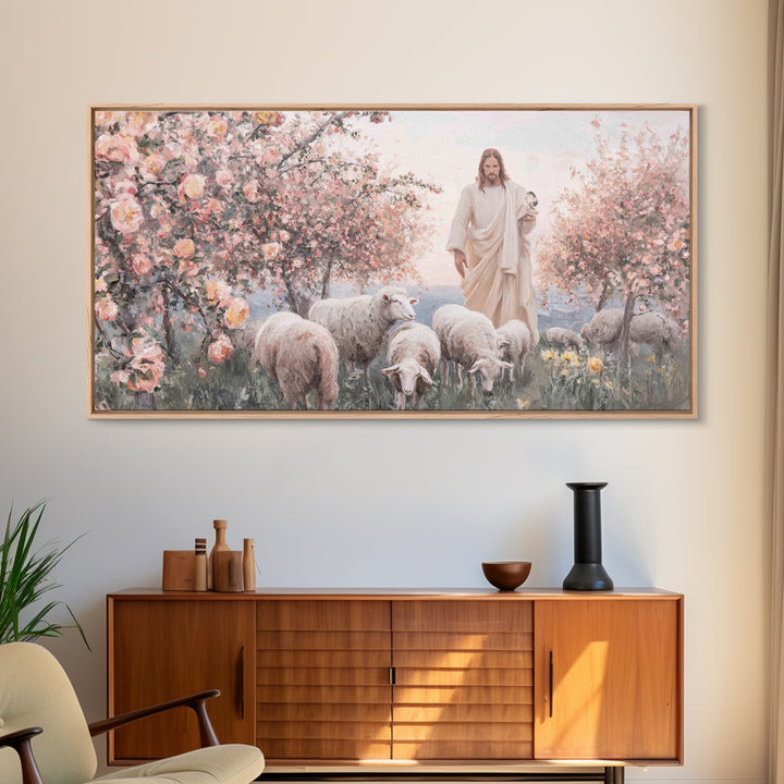 Shepherd Of Blossoms – Framed Canvas Print – Christian Wall Art – Jesus Painting – Christian Art Canvas – Christian Christmas Art