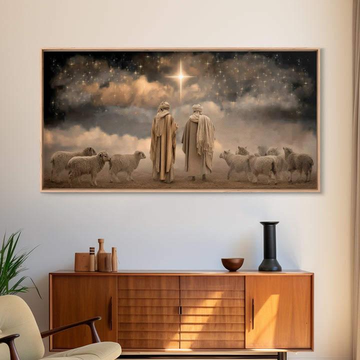 Guiding Star Night – Framed Canvas Print – Christian Wall Art – Christmas Art – Christian Art Canvas – Jesus Christmas Art – Christian Deco