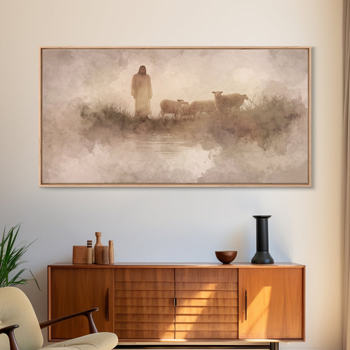 Morning Grace, Framed Canvas Print, Christian Art Print, Jesus Painting, Christian Wall Art, Christian Christmas Art, Minimalist Christian