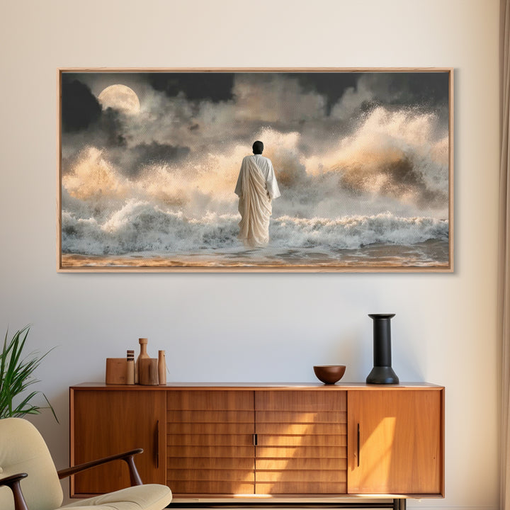 Moonlit Deliverance – Framed Canvas Print – Christian Wall Art – Jesus Painting – Christian Art Canvas – Moody Christian Art – Christian Gi