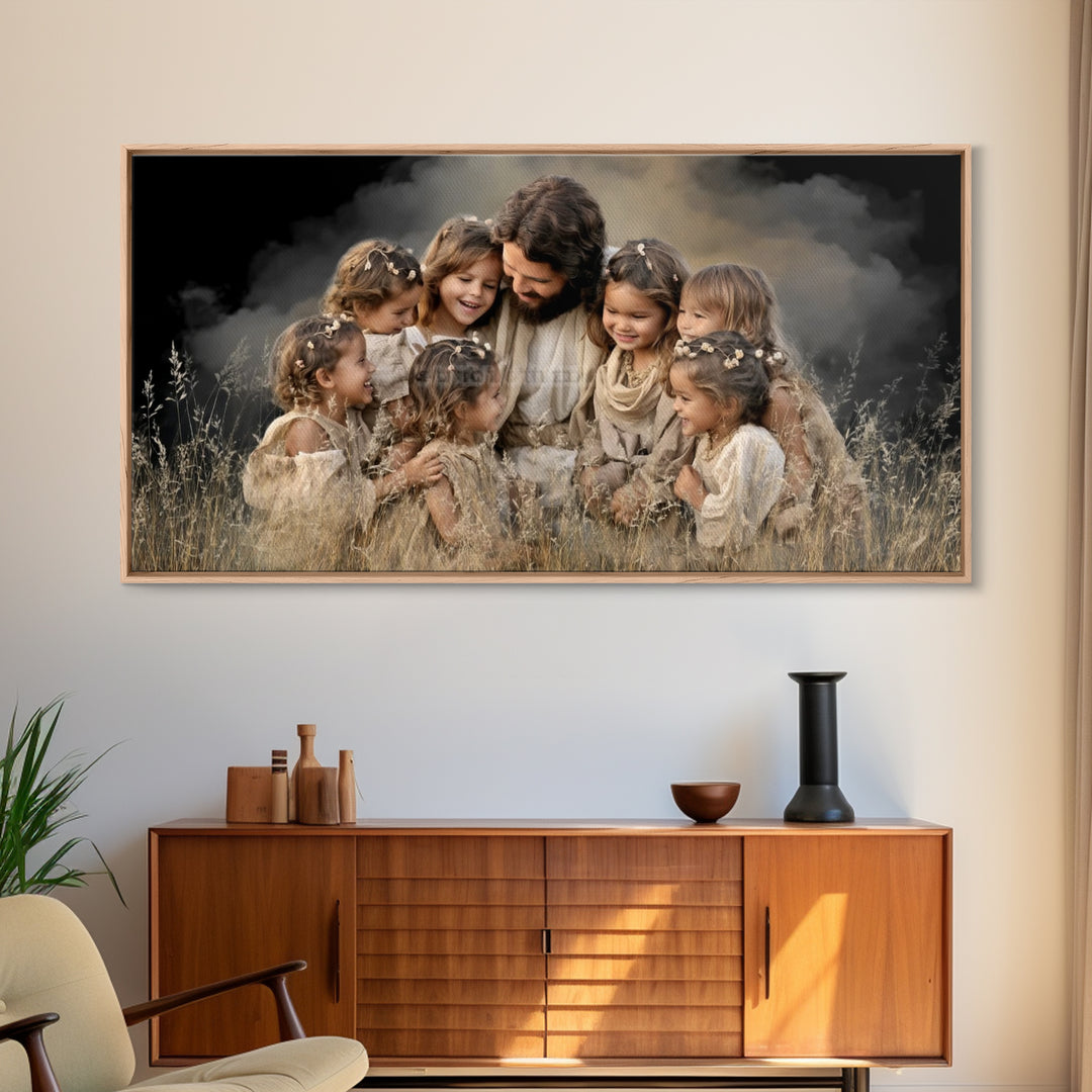Joyful Meadow, Framed Canvas Print, Christian Wall Art, Jesus Painting, Christian Art Canvas, Christian Art Prints, Christian Gift Ideas