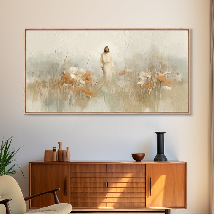 Peaceful Dawn Path – Framed Canvas Print – Jesus Painting – Christian Art Canvas – Christian Wall Art – Christmas Art – Christian Gift Idea