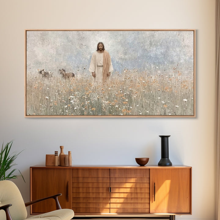 Sacred Garden Quiet, Framed Canvas Print, Christian Art Print, Jesus Paintings, Christian Wall Art, Christmas Art Prints, Christian Decor,