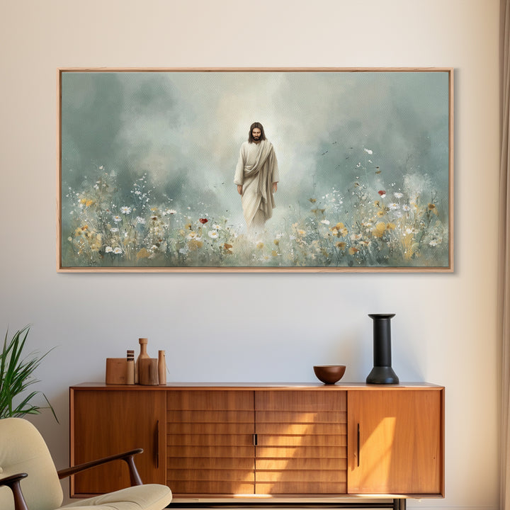 Heavenly Garden Walk – Framed Canvas Print – Christian Art Print – Jesus Painting – Christian Wall Art – Christian Christmas Art – Christia