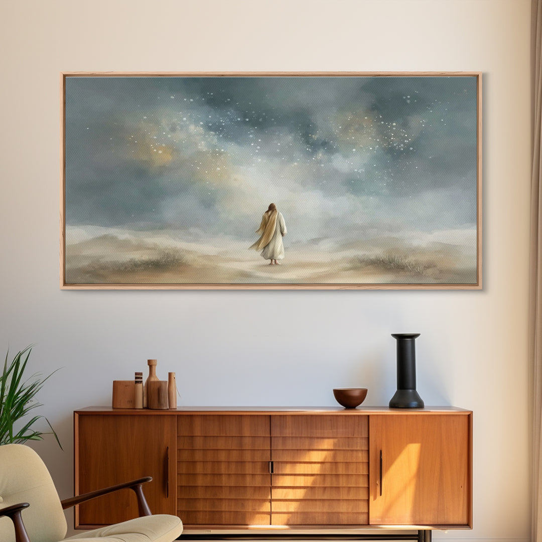 Starlit Promise Walk | Framed Canvas Print | Christian Art Canvas | Jesus Painting | Christian Wall Art | Christian Art Print | Christian D