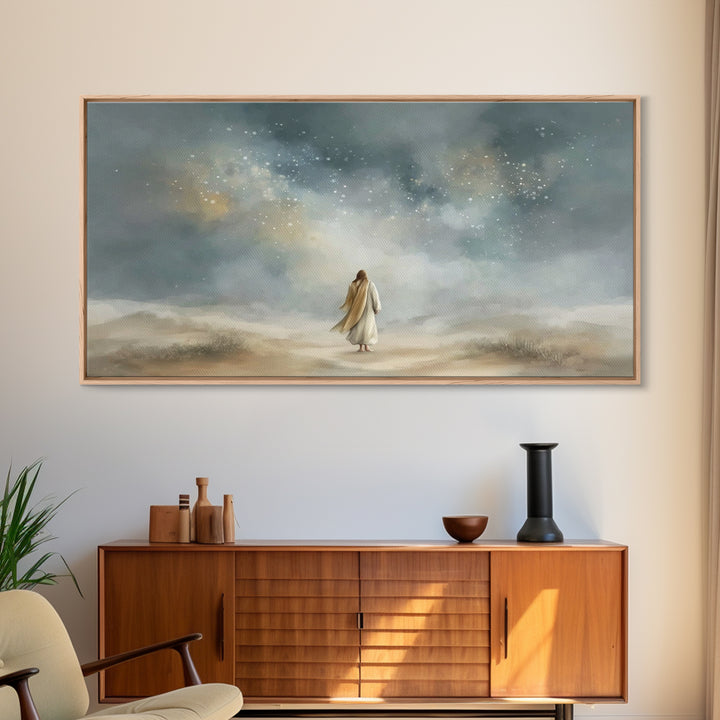 Starlit Promise Walk | Framed Canvas Print | Christian Art Canvas | Jesus Painting | Christian Wall Art | Christian Art Print | Christian D